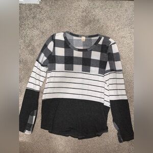 7th Ray Gray and White Striped Knit Top